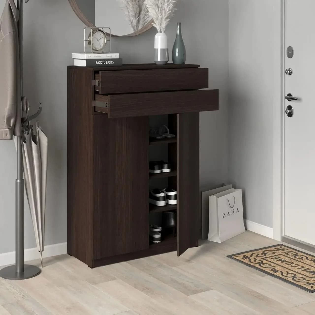 Ayaqqabı üçün tumba Yagmur, laminat, venge, 80x35x120 sm