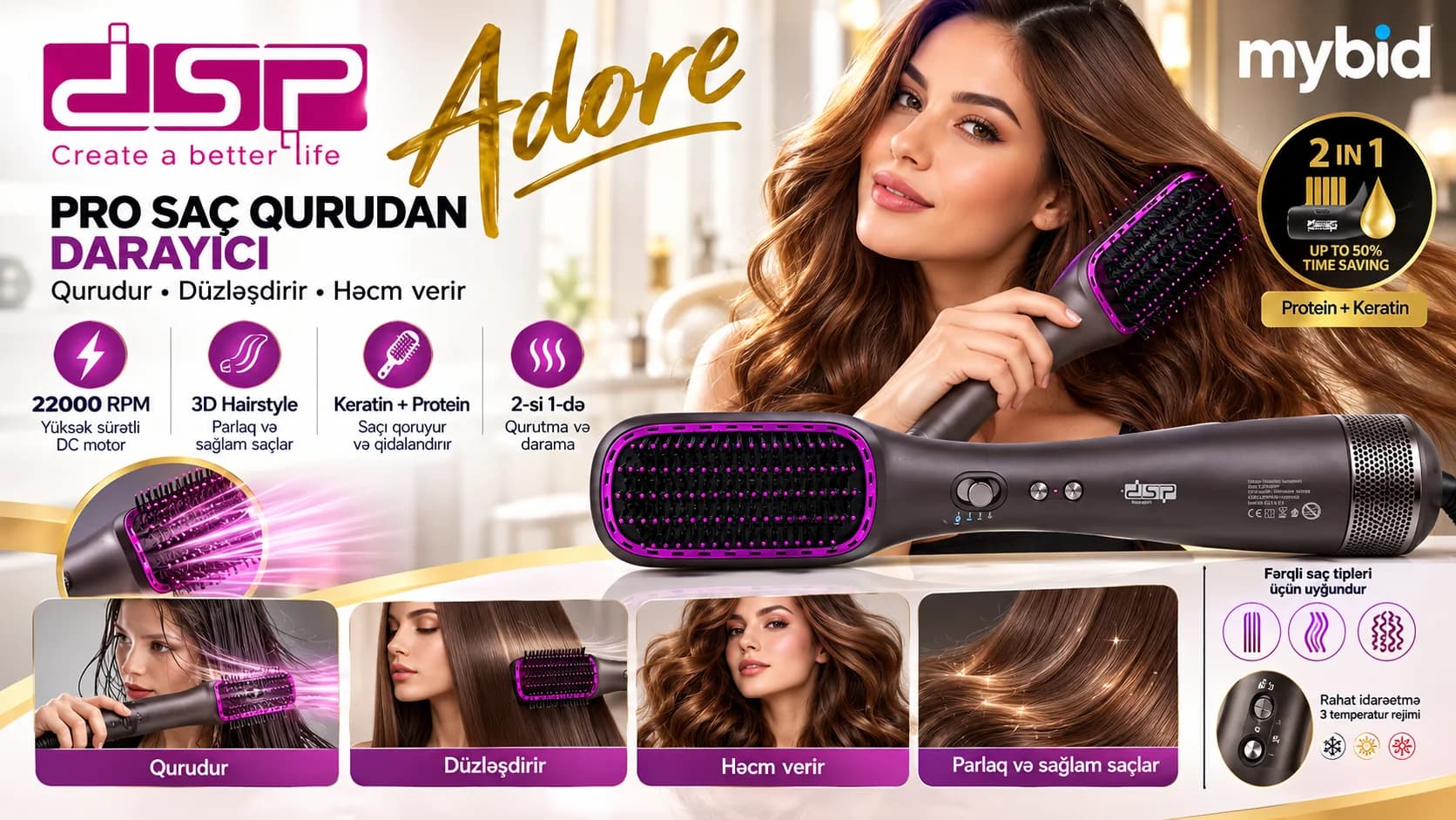DSP Adore Pro Saç Qurudan və Darayıcı