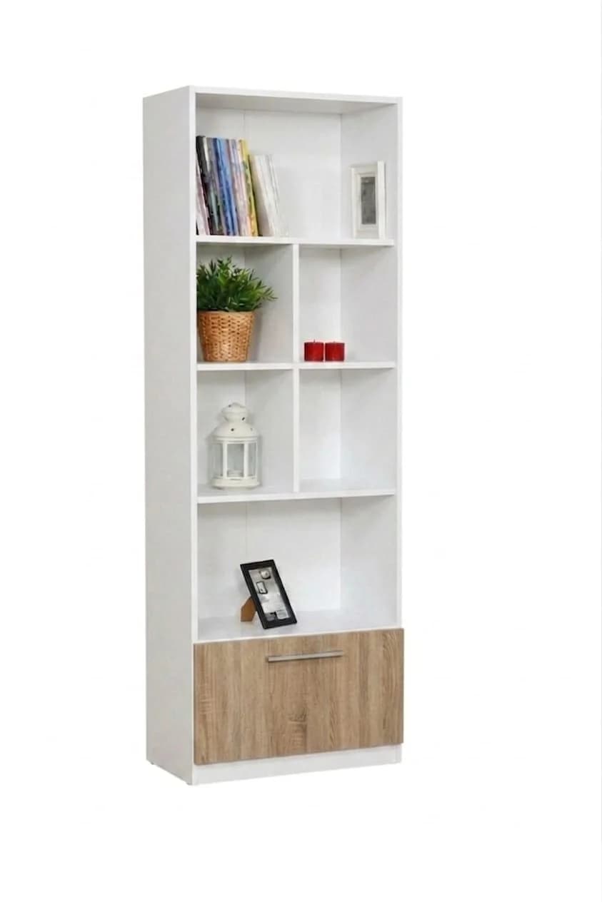 Kitablar üçün şkaf 44002, laminat, ağ/sonoma, 180x35x70 sm