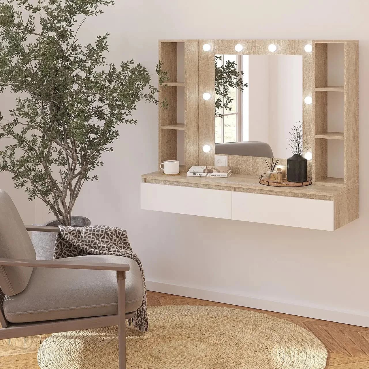 Makiyaj masası 8417, sonoma, laminat, 100х40х120 sm