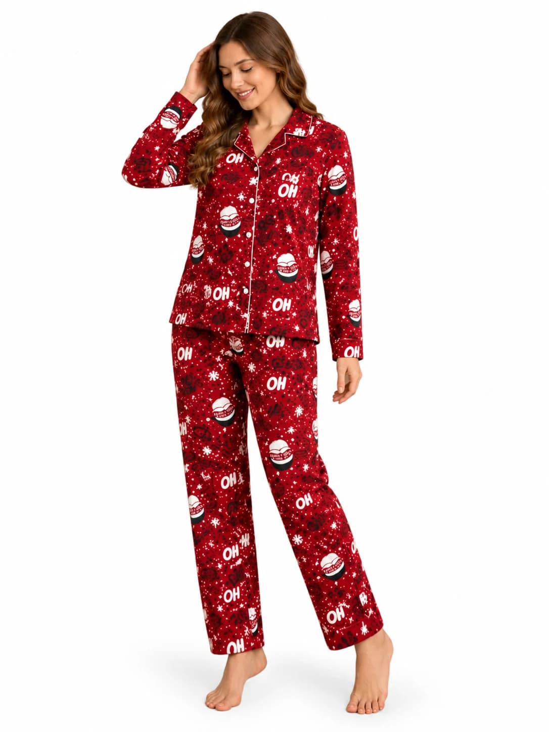 Qadınlar üçün şalvarlı pijama dəsti 2821761, poliester, qırmızı, ölçü L