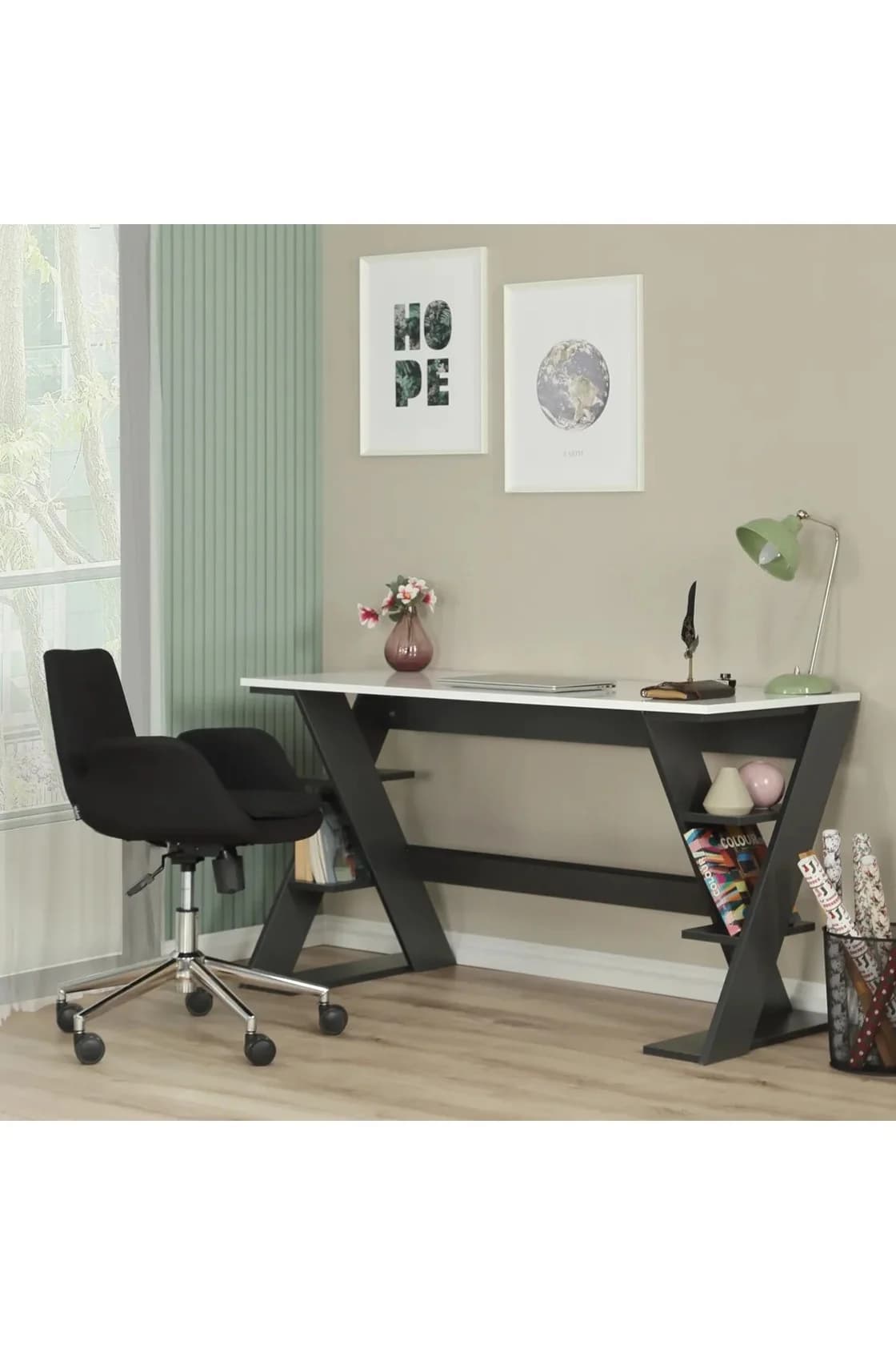 Yazı masası YM80, ağ/antrasit, LDSP, 140х75х60 sm