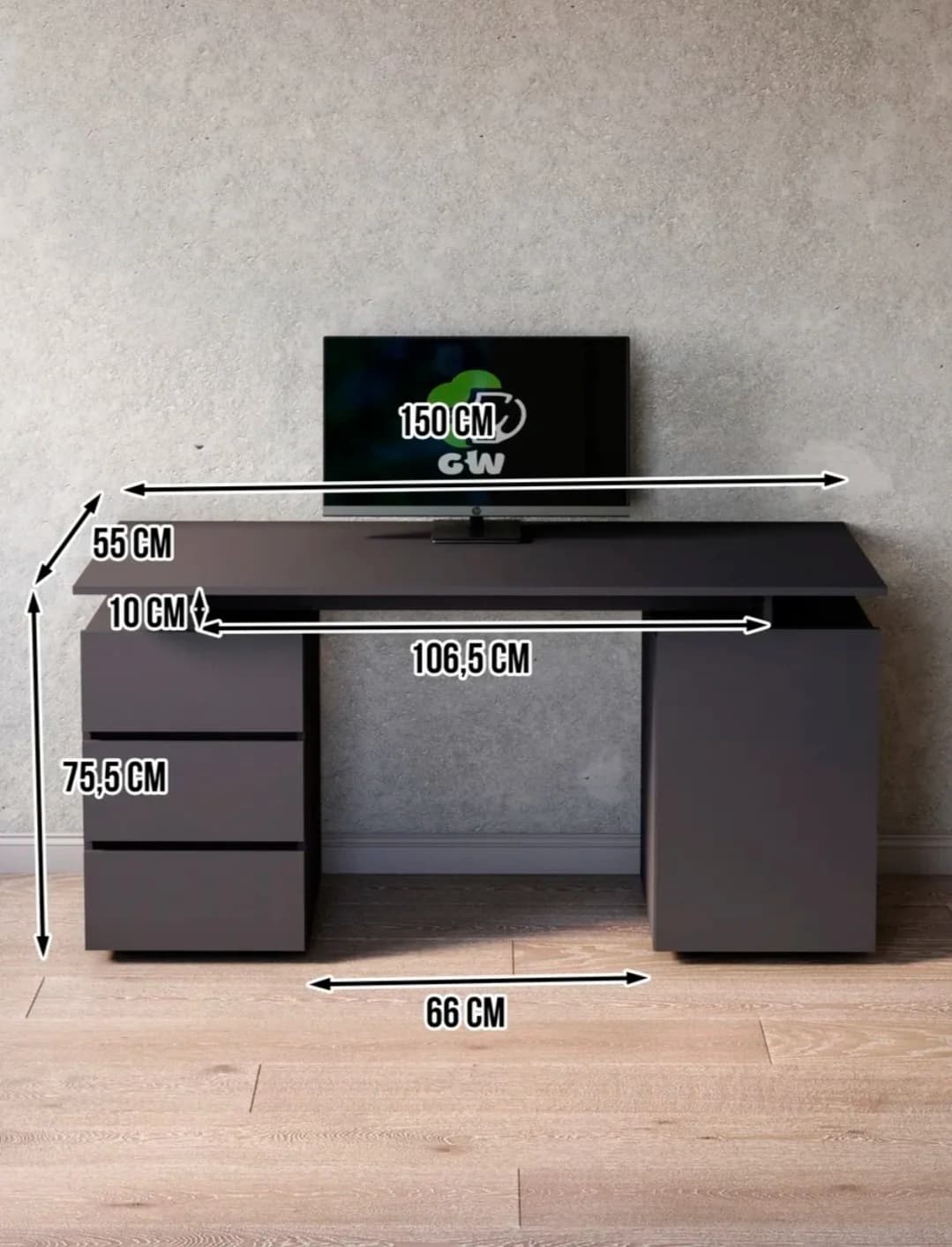 Kompüter masası 12934, laminat, 150x75x55 sm — изображение 7