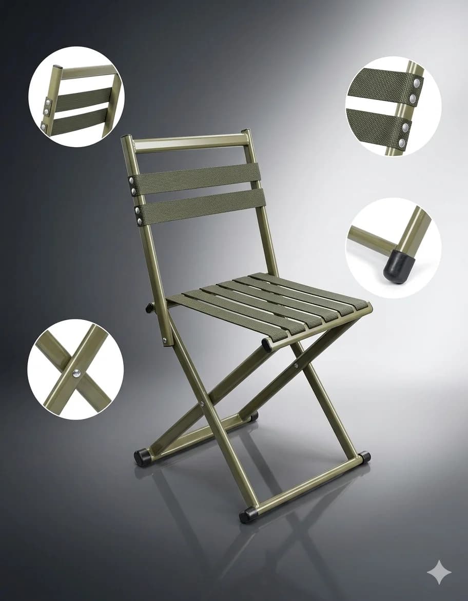 Qatlanabilən düşərgə üçün stul, mat yaşıl, 60x30 sm — şəkil 4