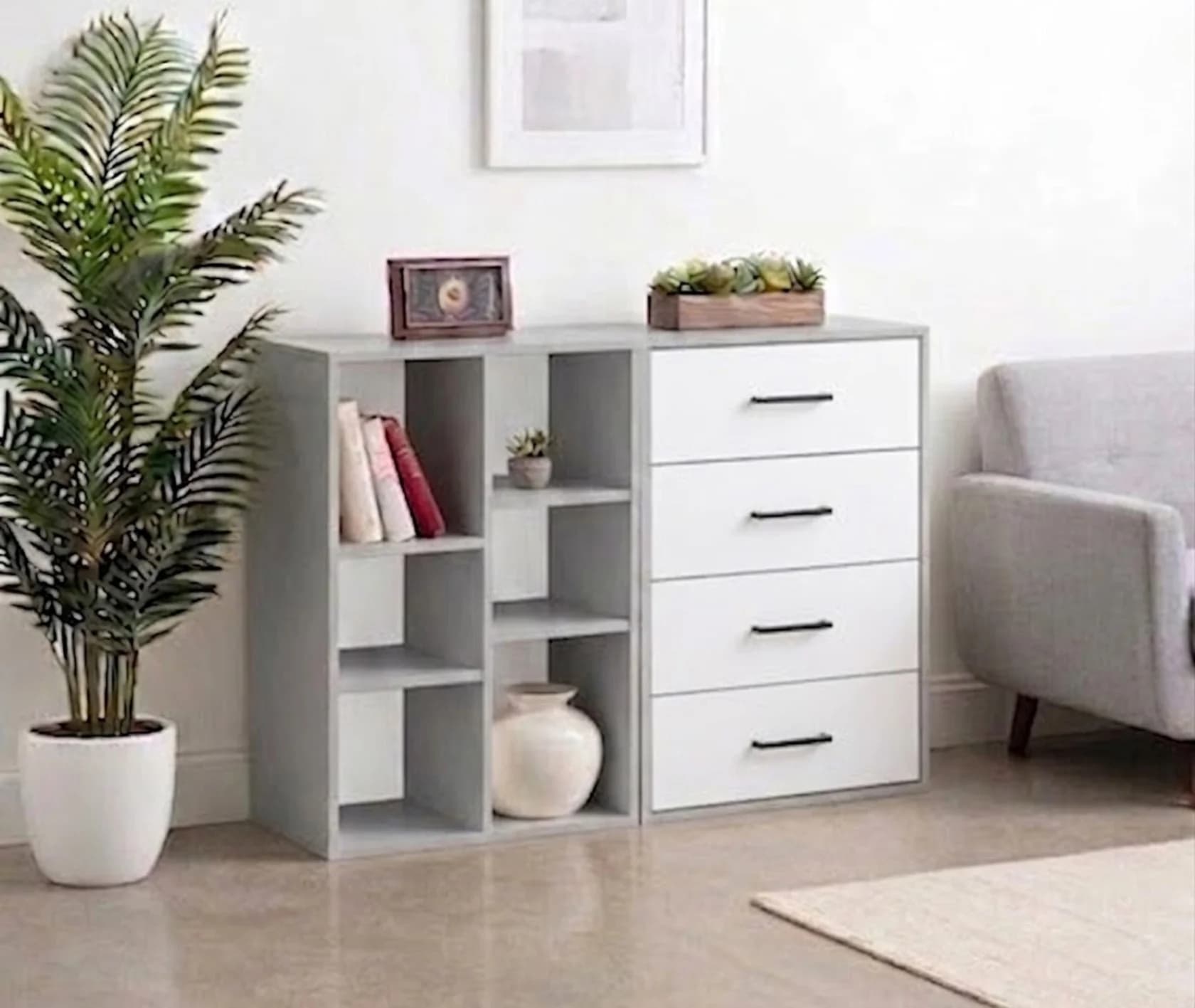 Komod MB 36, laminat, boz/ağ, 120x80x40 sm
