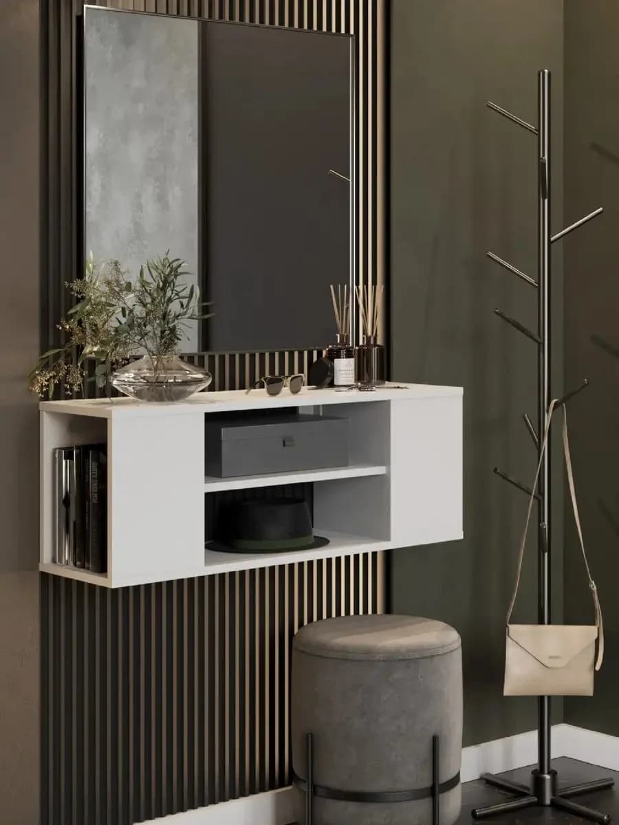 TV üçün tumba Yagmur, laminat, ağ, 90x26x33 sm