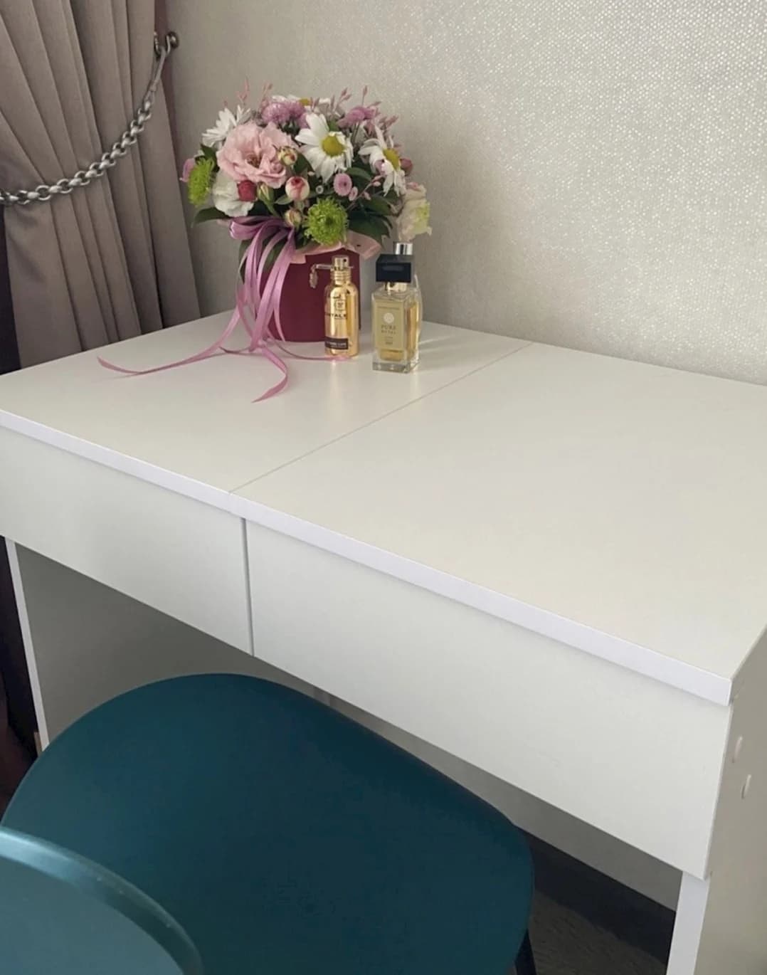 Makiyaj masası SO0022, laminat, 77x70x45 sm, ağ — изображение 3