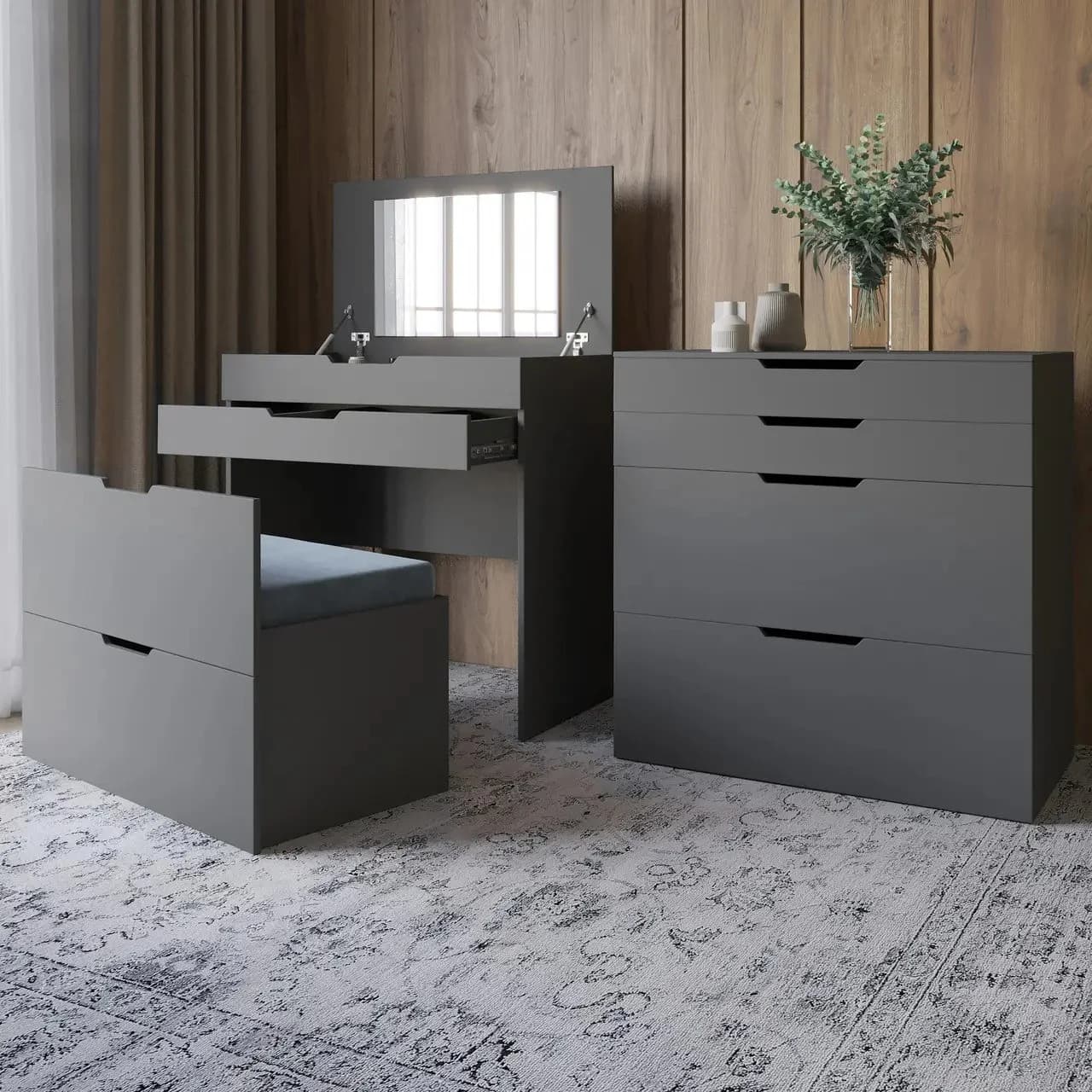 Makiyaj masası 8324, antrasit, laminat, 117х47х72 sm