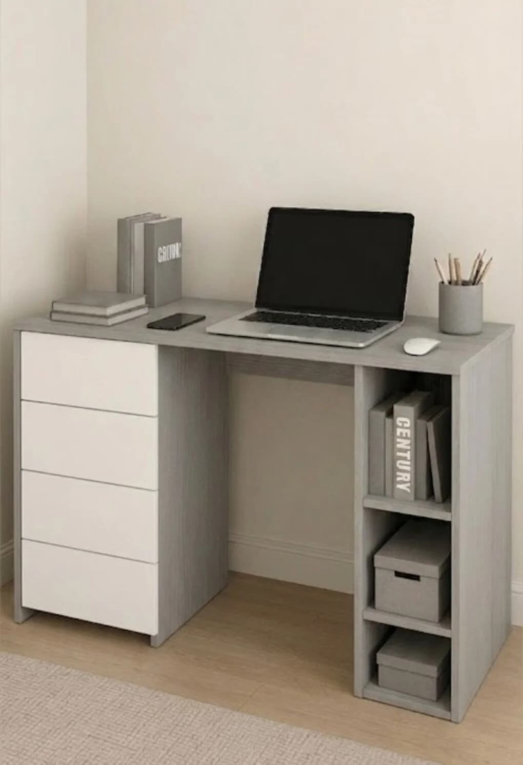 Yazı masası MB731, laminat, boz/ağ, 140x75x60 sm