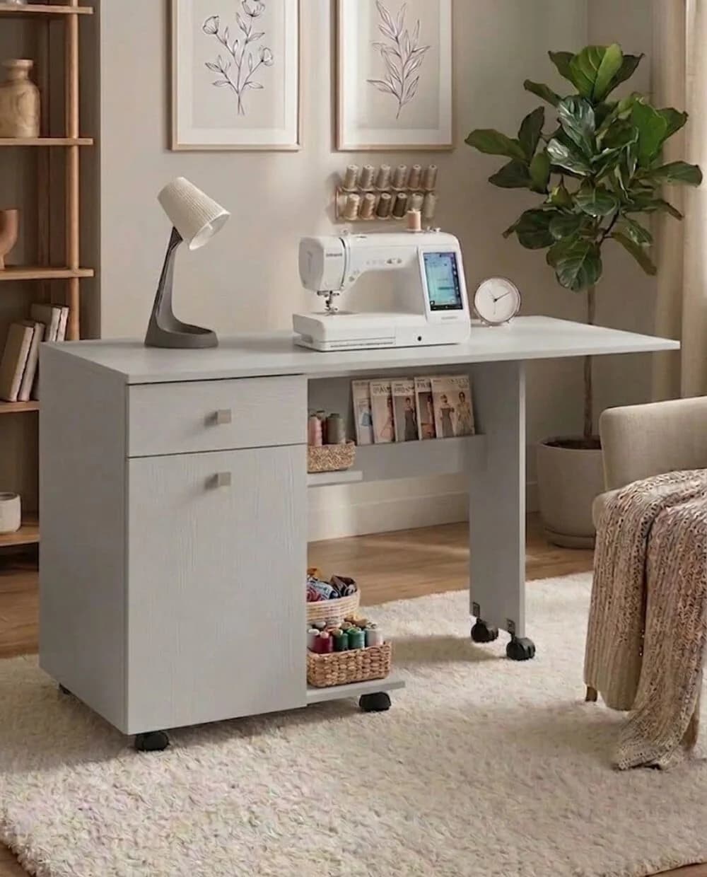 Tikiş masası MB2, laminat, boz, 127.5x75x45 sm
