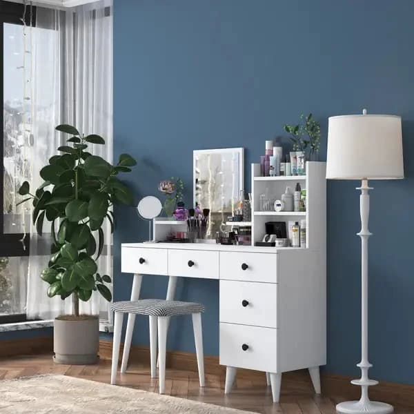 Makiyaj masası SO001, laminat, ağ, 122.2x38.2x133.8 sm — изображение 4