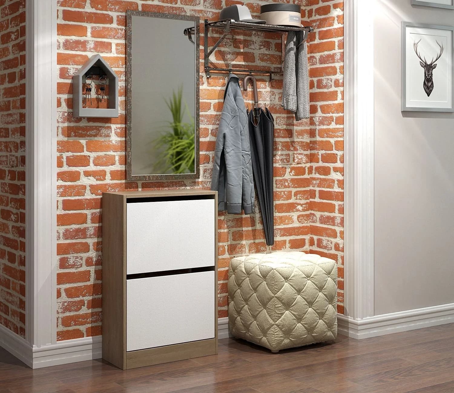 Ayaqqabı üçün stellaj 9_15456, laminat, sonoma/ağ, 82x53x22 sm