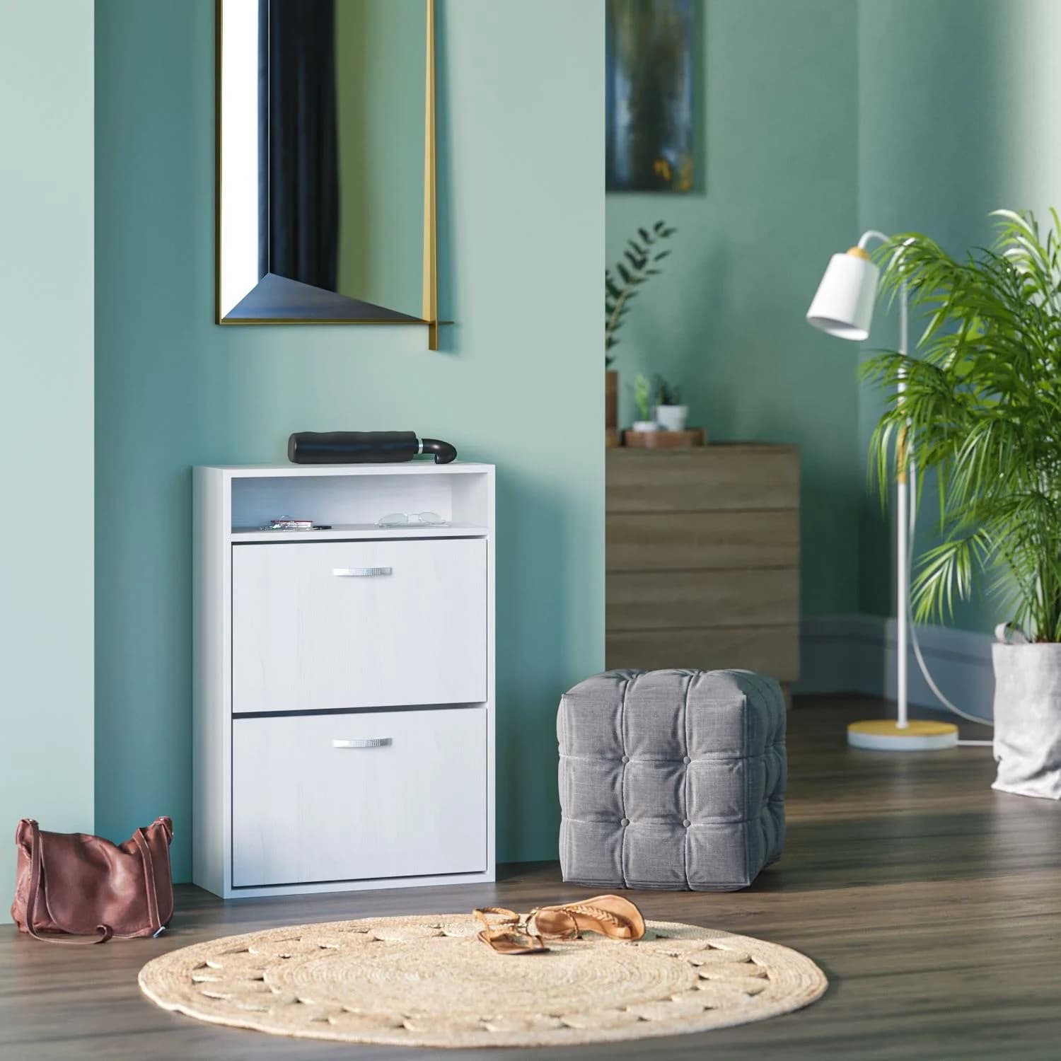 Ayaqqabı tumbası 15457, laminat, ağ, 60x89 sm