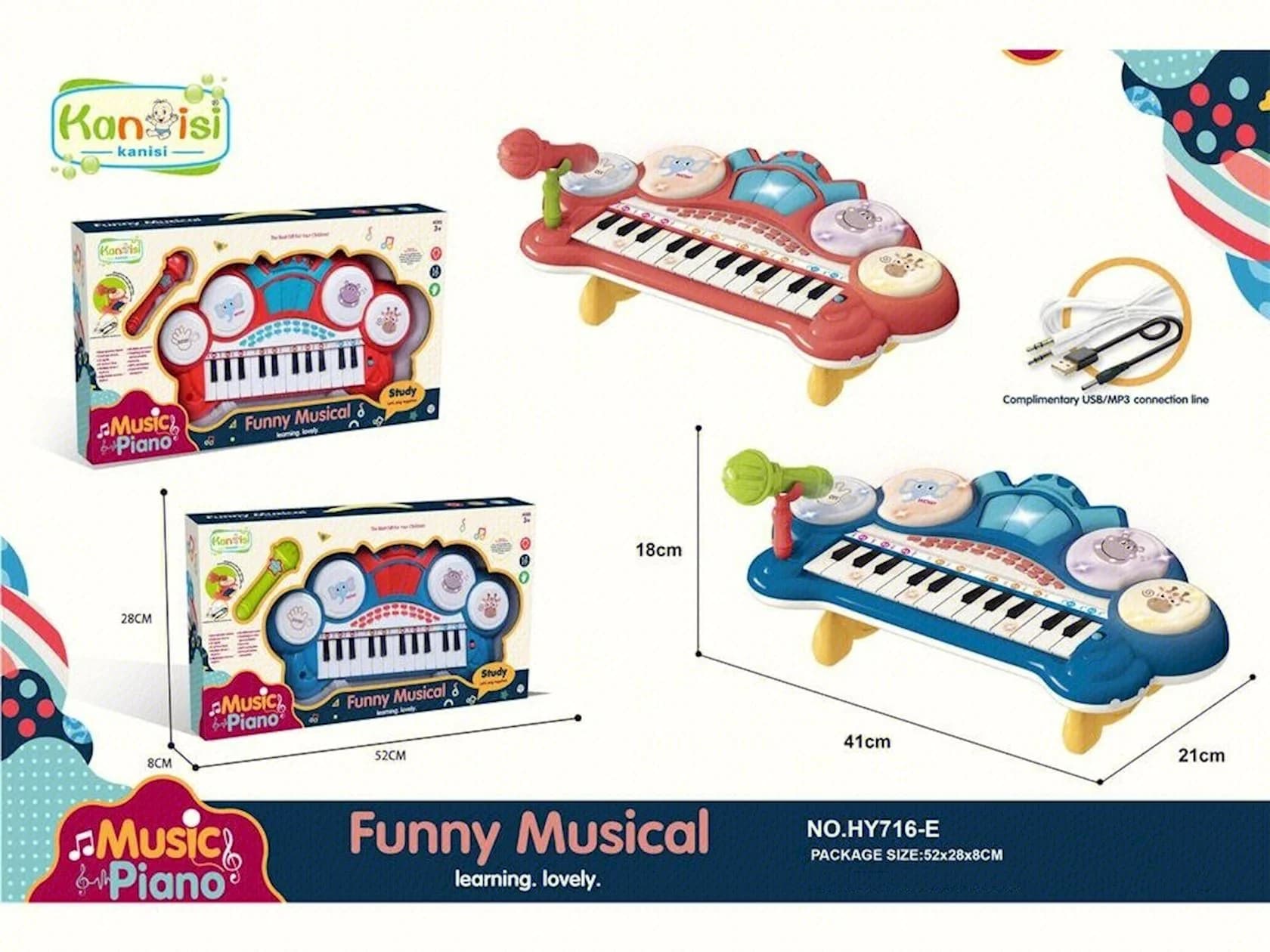 Oyuncaq piano HY716-E, elektrik, plastik, göy