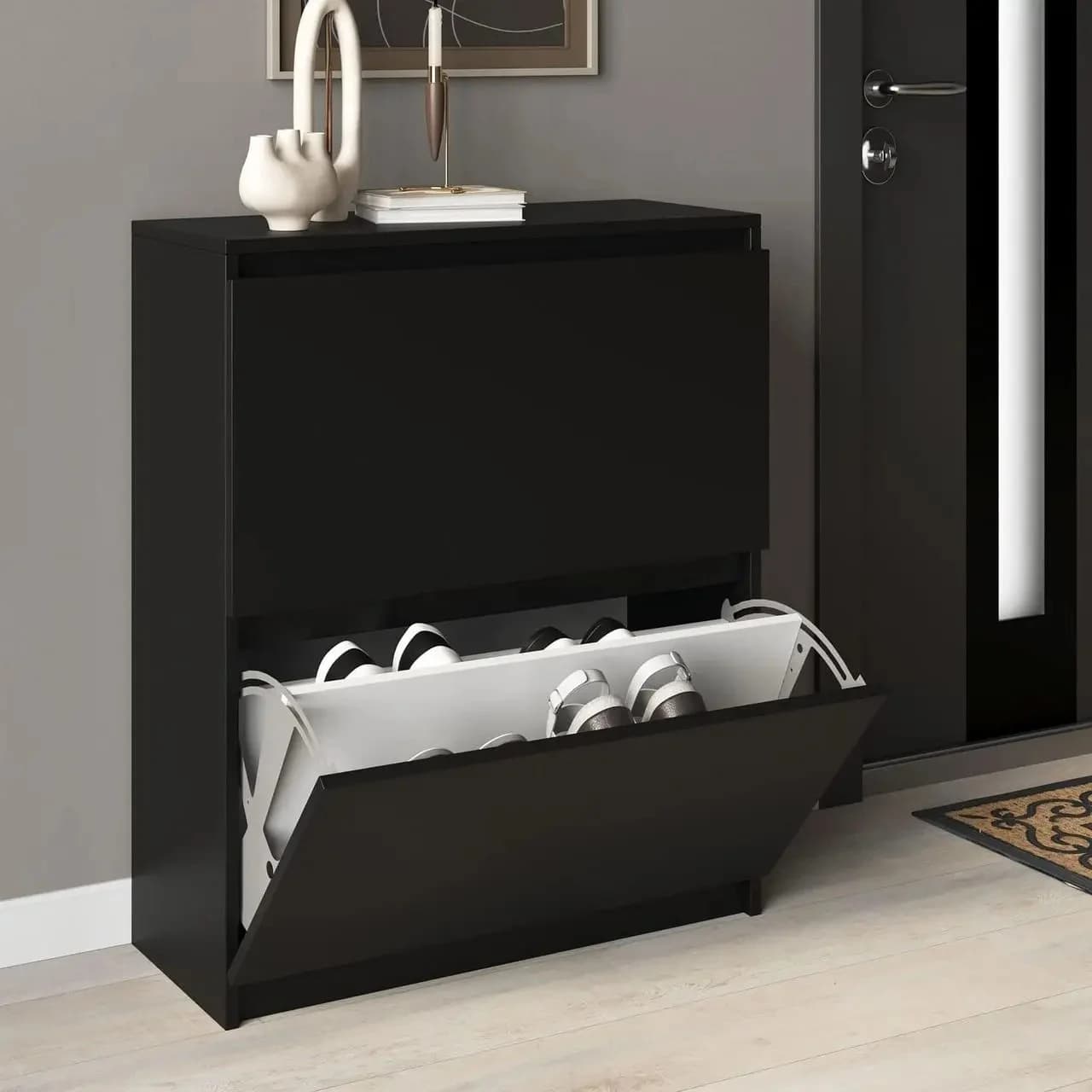 Ayaqqabı üçün stellaj Yagmur, qara, laminat, 90x30x100 sm