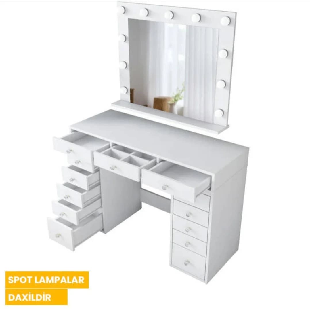 Makiyaj masası SO86, laminat, 120x153.4x45 sm, ağ — изображение 6