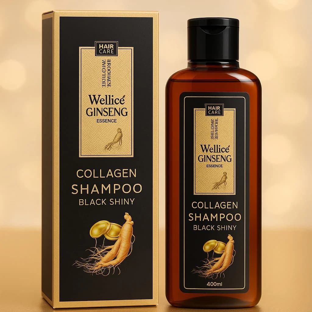 Kollagen şampunu Wellice Ginseng Essence, jenşen kökü ekstraktı ilə, 400 ml