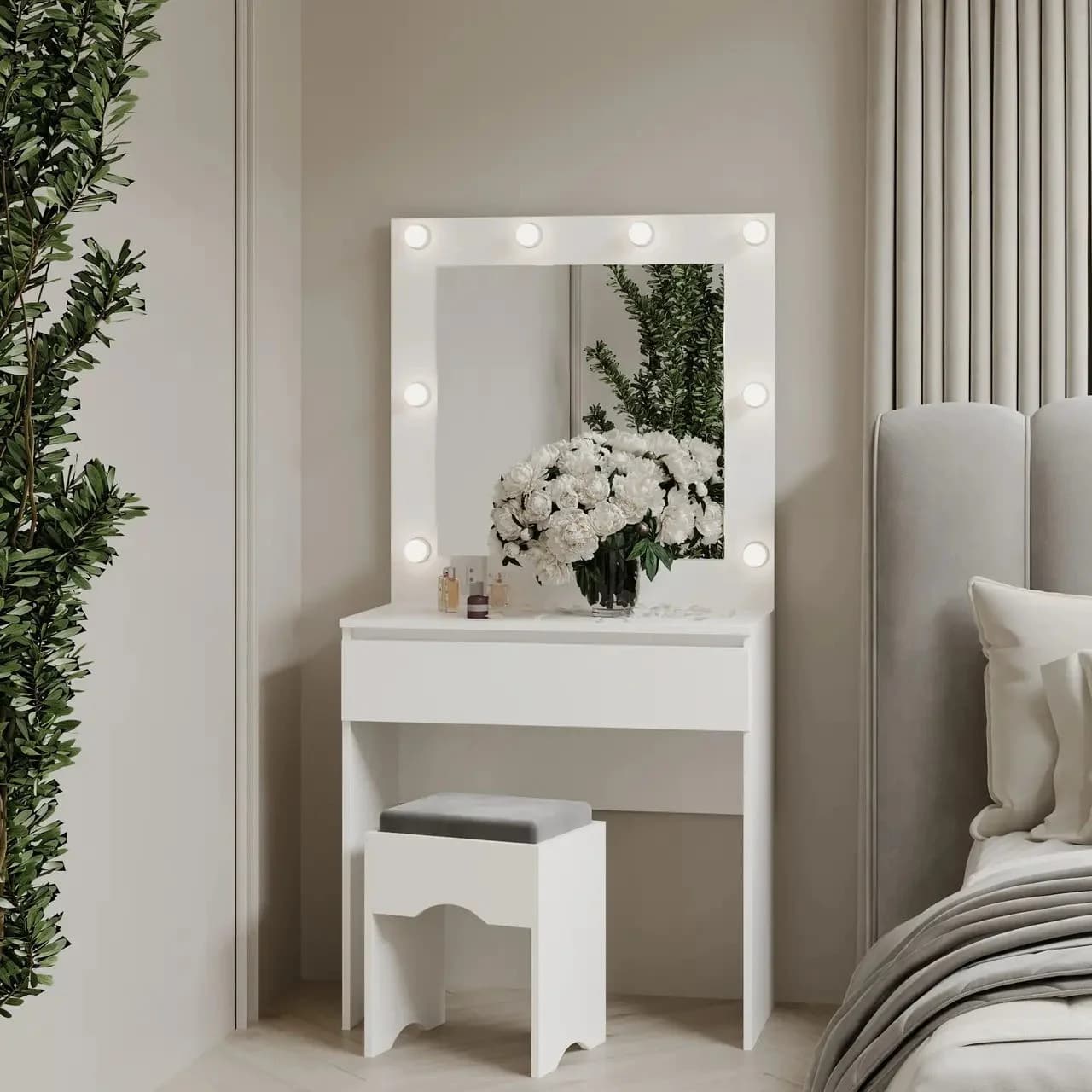 Makiyaj masası 8319, ağ, laminat, 150х45х90 sm