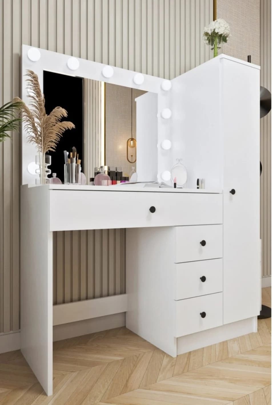 Makiyaj masası SO0020, laminat, 150x120x45 sm, ağ — изображение 2