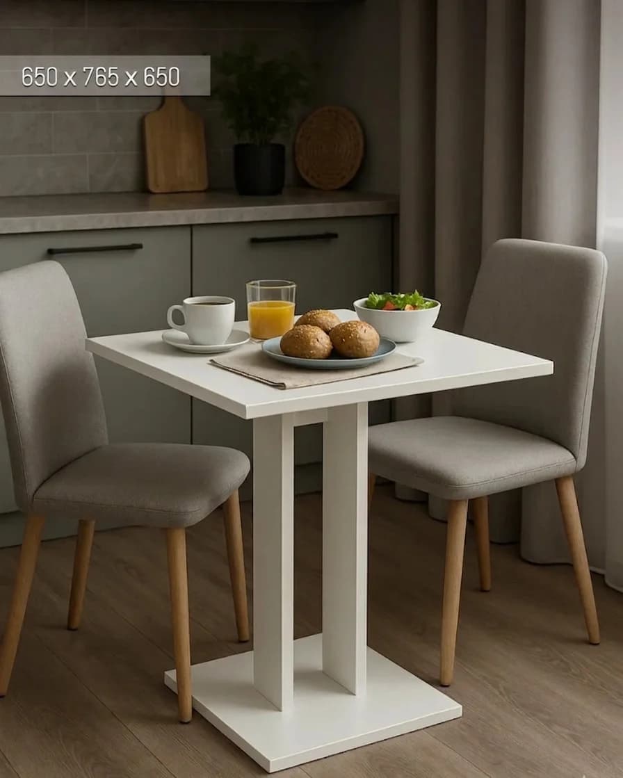 Yemək masası 3035, laminat, ağ, 65x65x76.5 sm