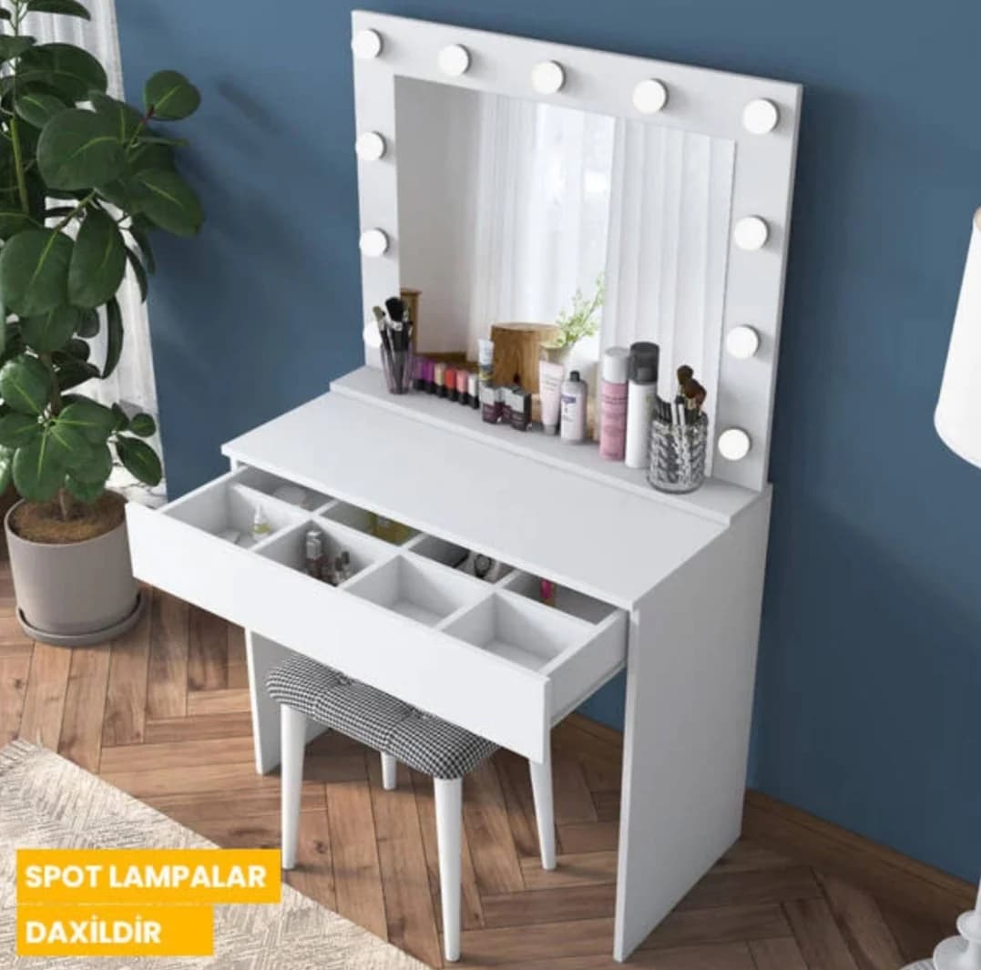 Makiyaj masası SO85, laminat, 90x45x148.6 sm, ağ — изображение 2
