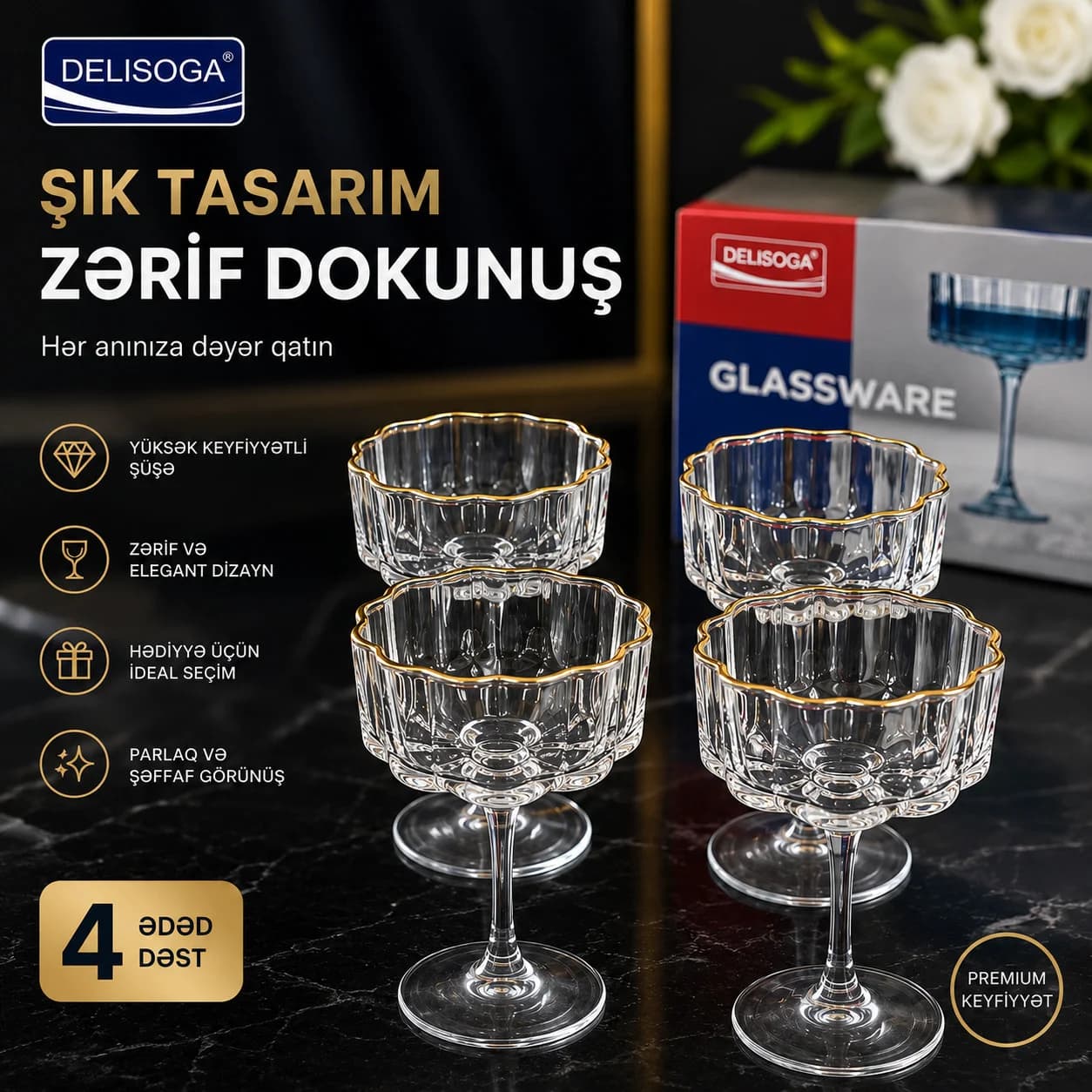 Desert dəsti Delisoga, 250 ml, 4 əd