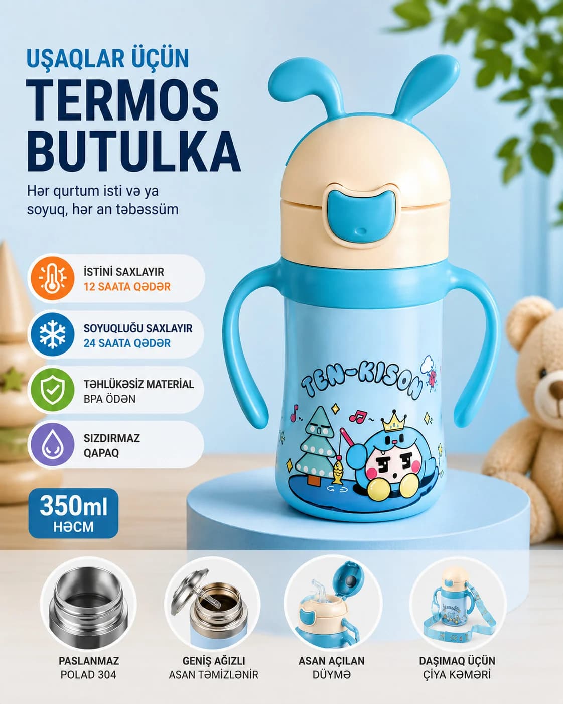 Borucuqla fincan, paslanmayan polad, mavi, 350 ml