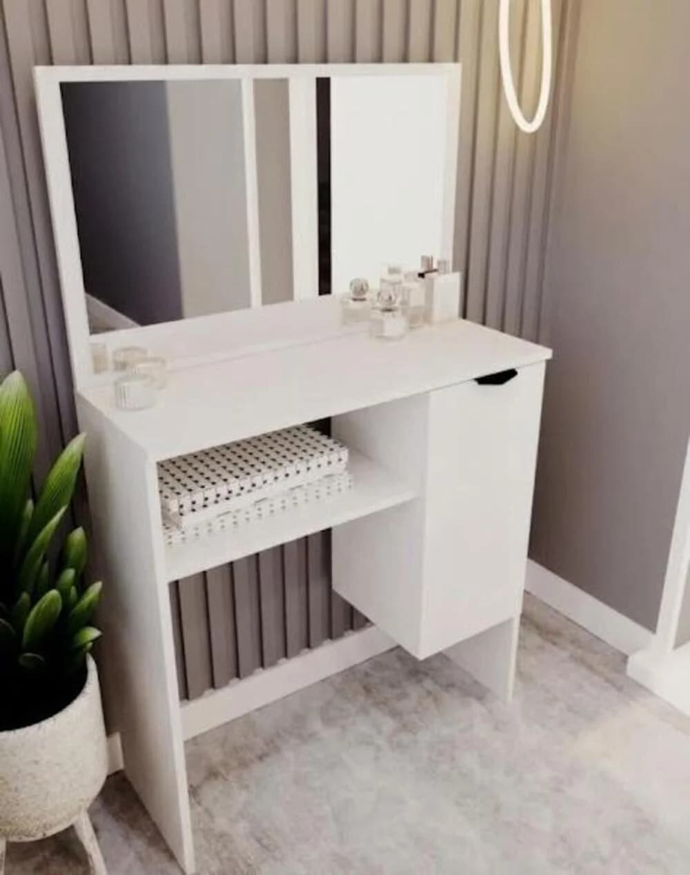 Makiyaj masası güzgülü MB13, laminat, ağ, 125x72x35 sm