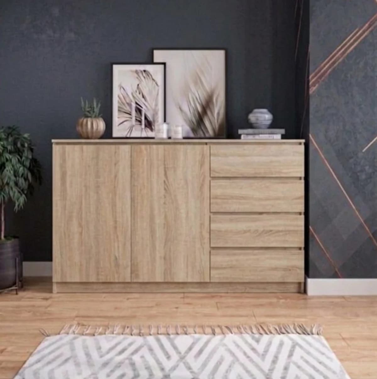 Komod MB9, sonoma, laminat, 150x90x45 sm