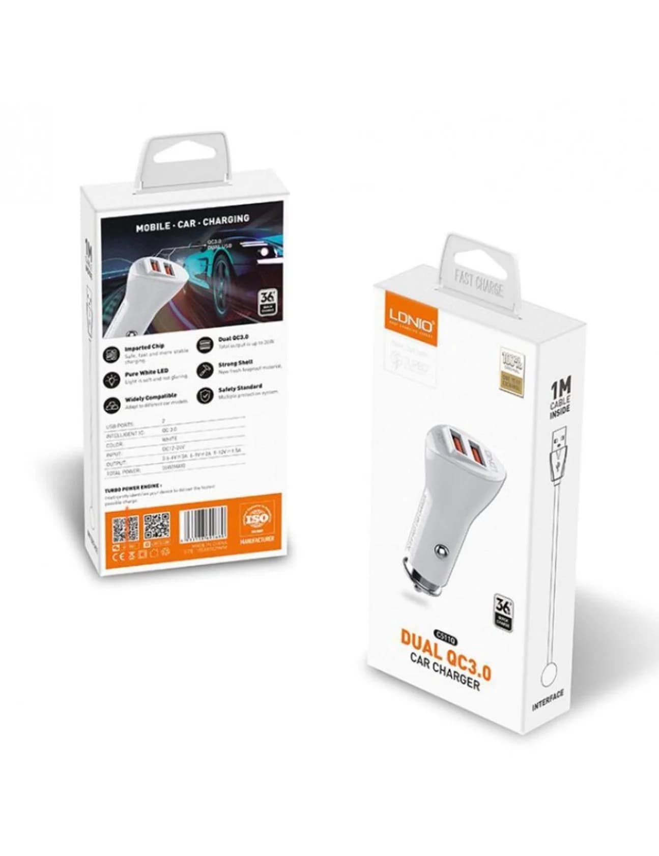 Avtomobil yükləmə cihazı LDNIO C511Q 36W QC3.0, 2 USB
