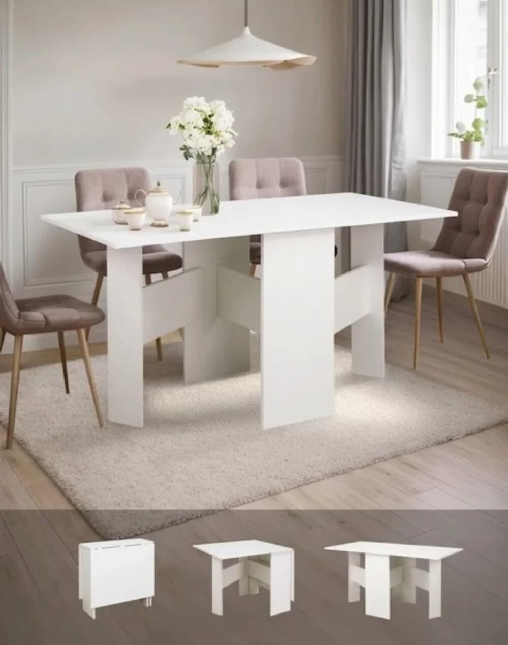 Yemək masası MB1, laminat, ağ, 160x80x75 sm