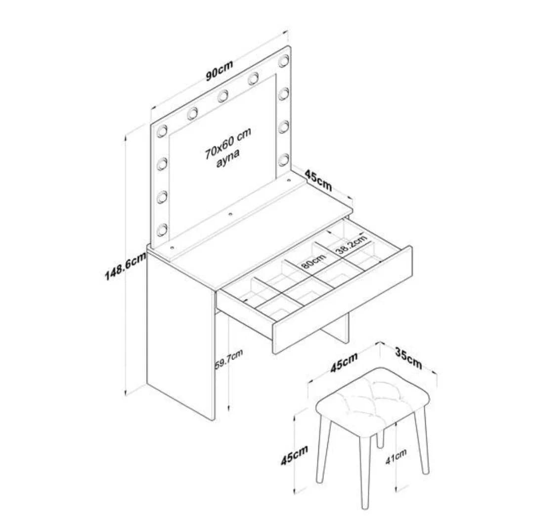Makiyaj masası SO85, laminat, 90x45x148.6 sm, ağ — изображение 5