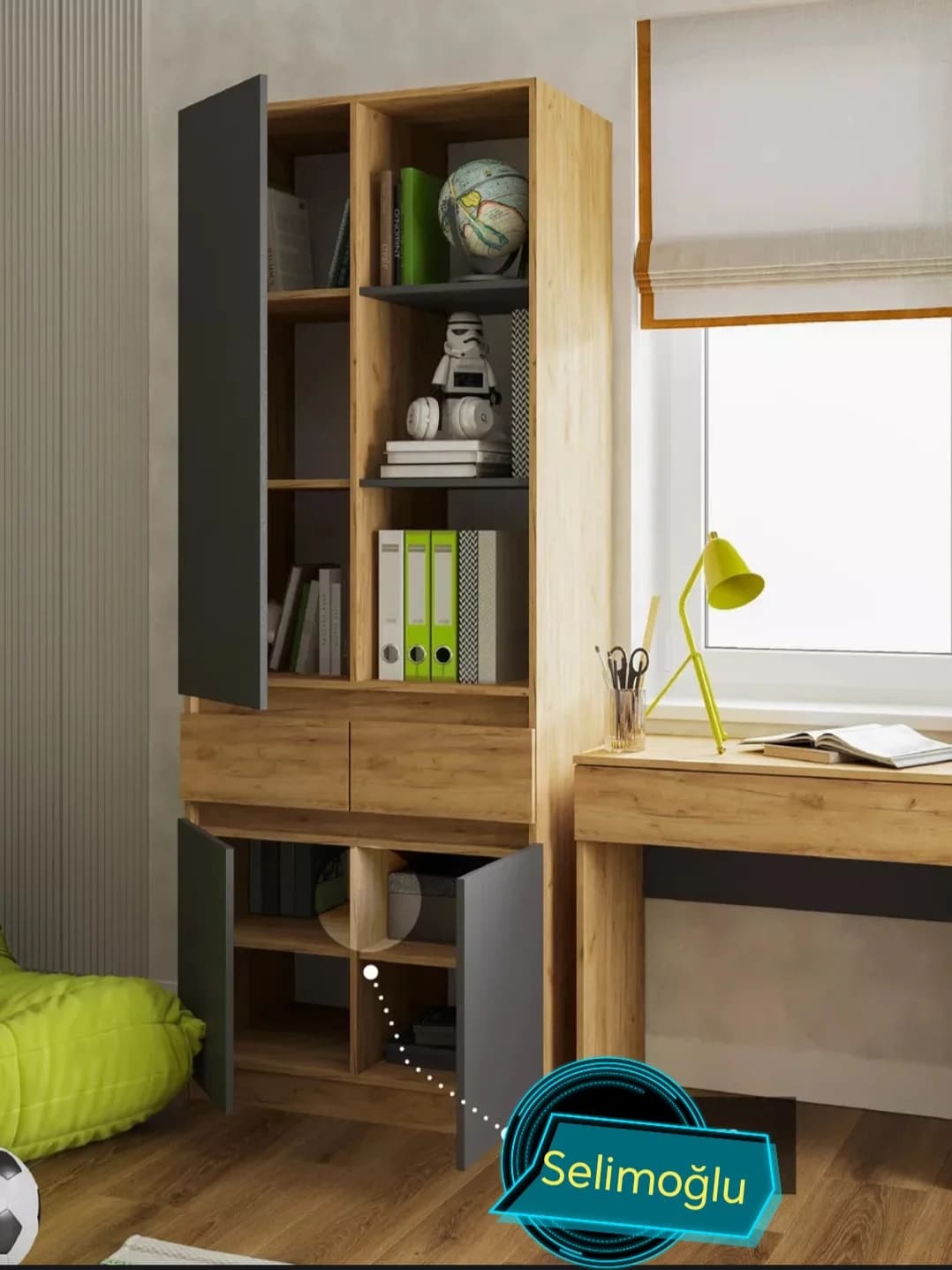 Kitablar üçün şkaf s121, laminat, 210х80х49 sm