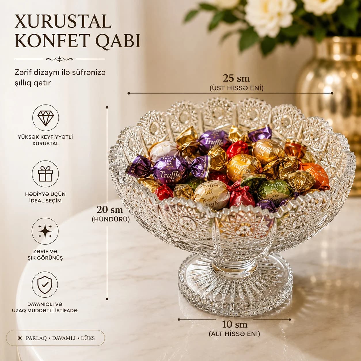 Konfet qabı, 250 ml, büllur, şəffaf — изображение 2