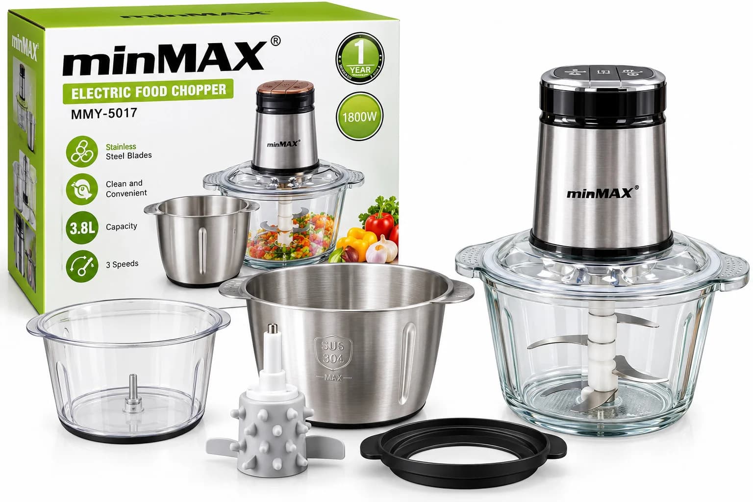 Doğrayıcı miniMAX MMY-5017, 1800 Vt, 3.8 L, Gümüşü+qara