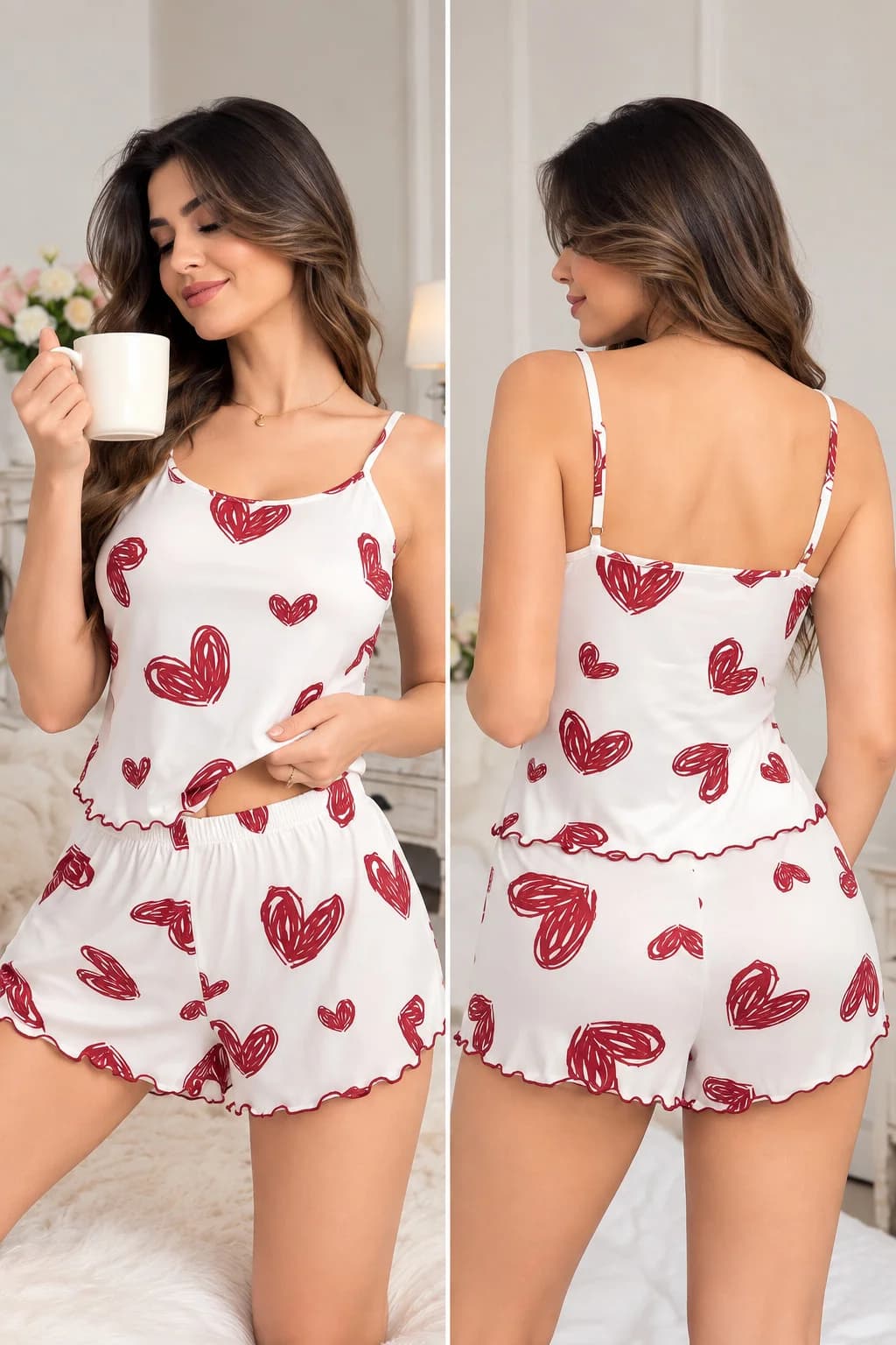 Şortlu pijama dəsti GS015, ağ, poliester, ölçü S/M — изображение 2