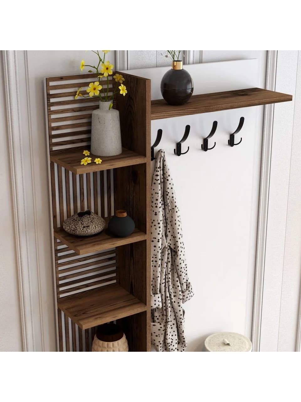 Dəhliz şkafı Elegant Wood ZARR2046, laminat, ağ/qəhvəyi, 90x35x200 sm — image 4