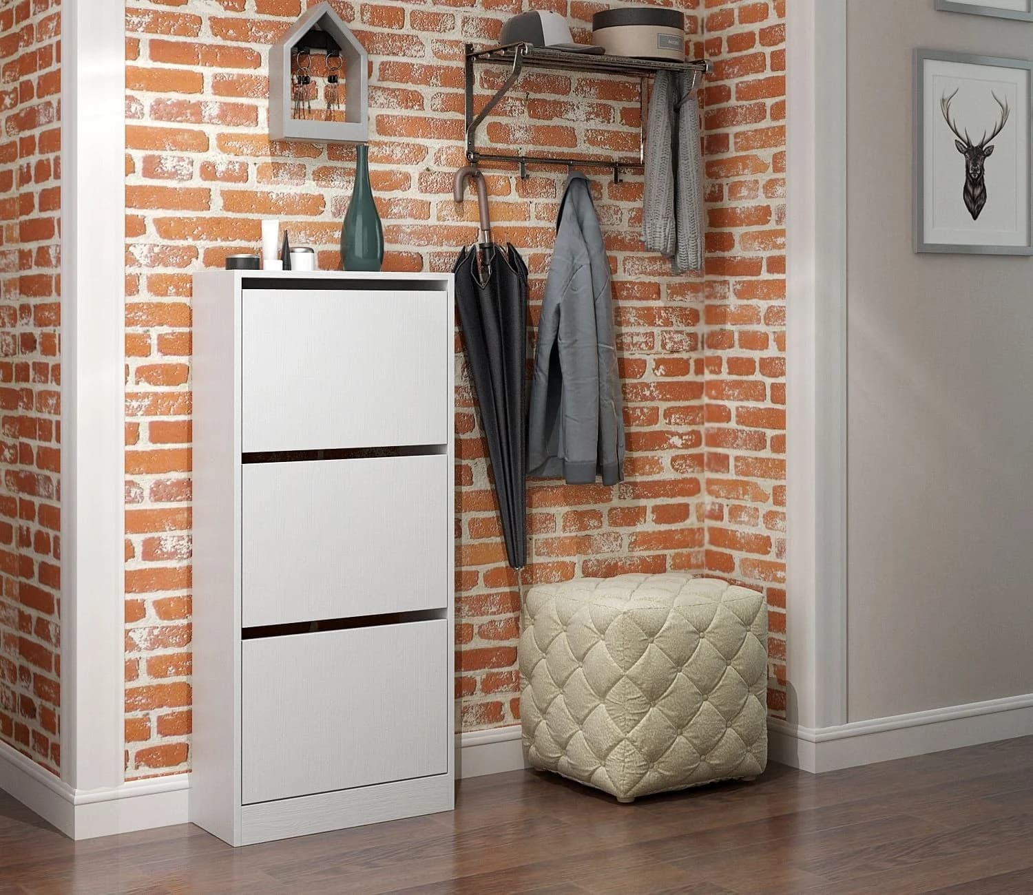Ayaqqabı üçün tumba Yagmur, laminat, ağ, 118x53x22 sm