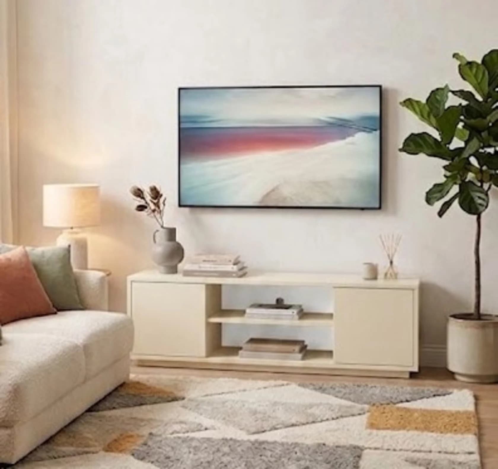TV üçün tumba MB 14, laminat, bej, 160x45x40 sm