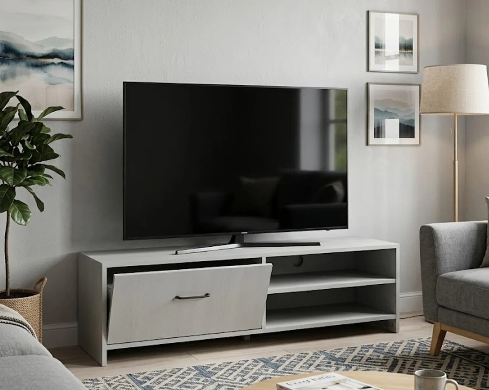 TV üçün tumba MB 12, laminat, boz, 135x40x35 sm