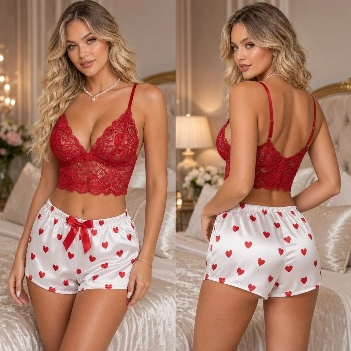 Qadınlar üçün şortlu pijama dəsti 2851903, poliester, qırmızı, ölçü S/M