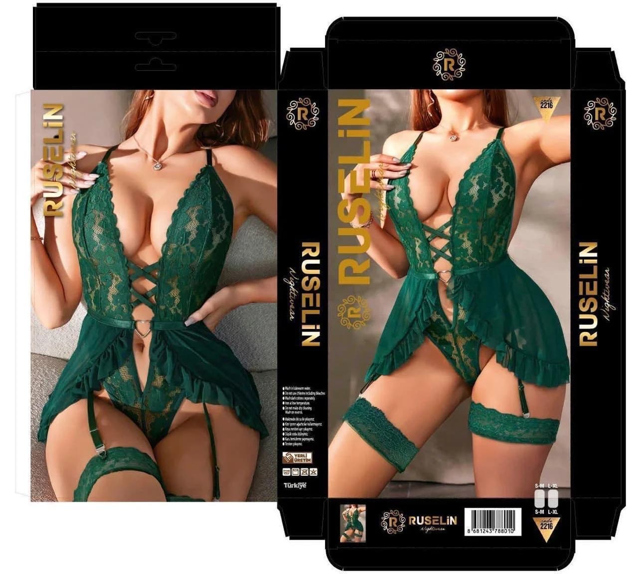 Qadın alt paltarı dəsti, yaşıl, poliester, ölçü L/XL