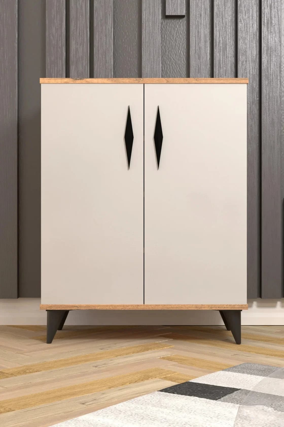 Ayaqqabı üçün tumbа Yagmur, laminat, ağ/qəhvəyi, 105x35x72 sm
