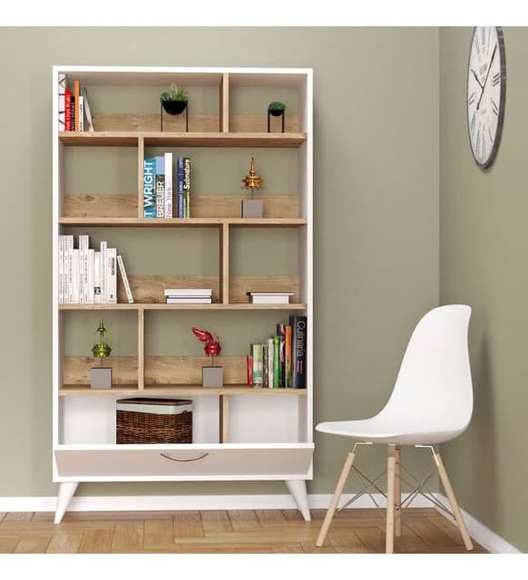 Kitablar üçün şkaf SO92, laminat, 158x90x35 sm, ağ/qəhvəyi — image 2
