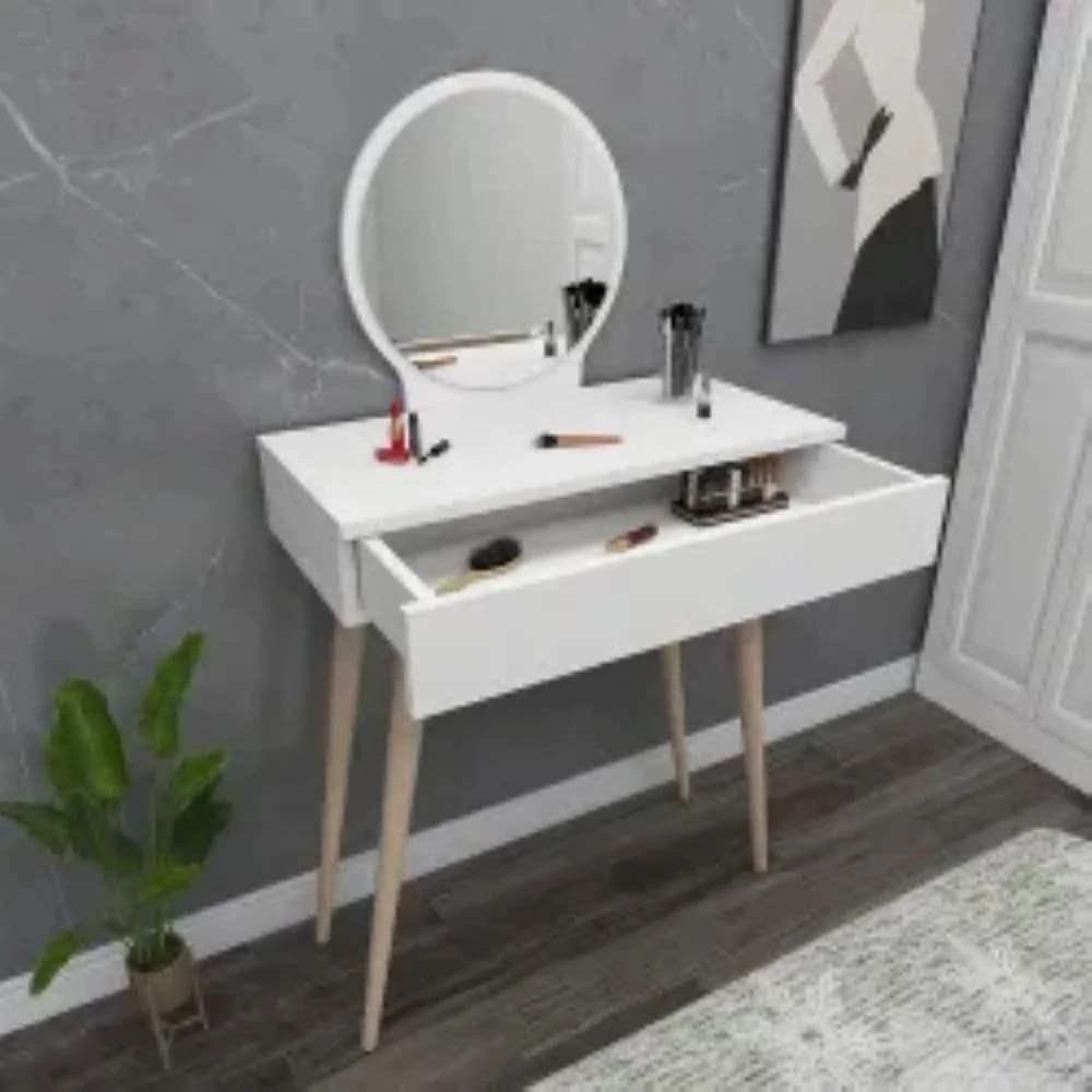 Makiyaj masası SO050, ağ, laminat, 129.2х72х35 sm