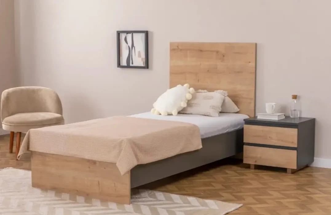 Bir nəfərlik çarpayı SO001, laminat, qəhvəyi, 110x95x200 + Döşək daxil