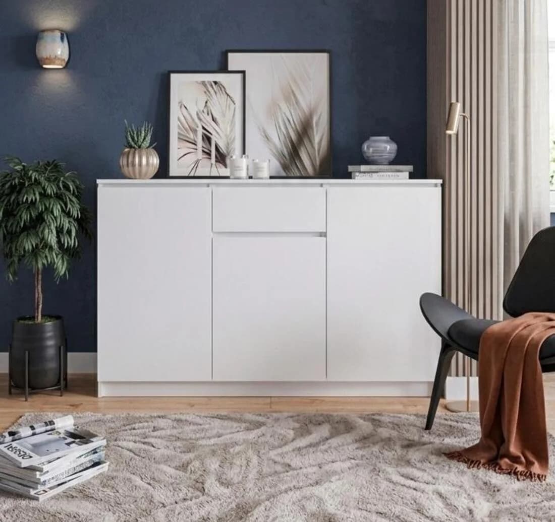 Komod 8326, ağ, laminat, 140x80x40 sm