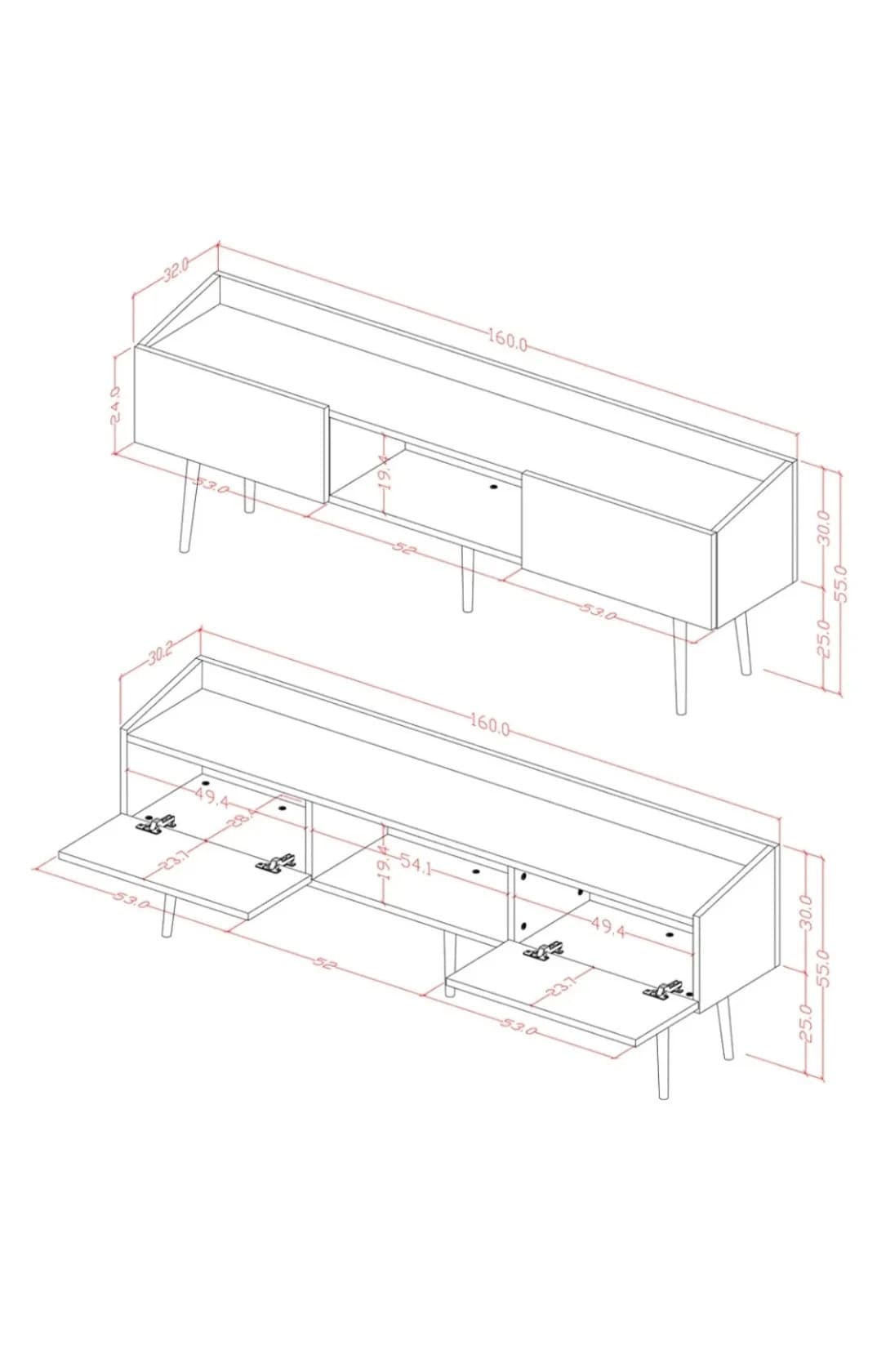 TV üçün tumba SO100, laminat, 30x160x55 sm — image 3