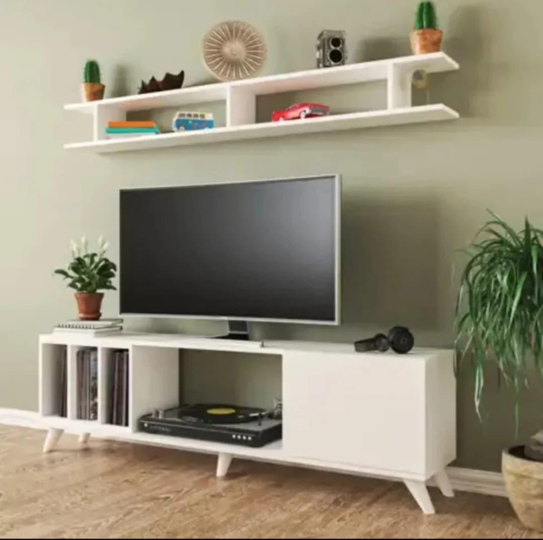Tv üçün tumba SO008, laminat, ağ, 180x40x30 sm — изображение 2
