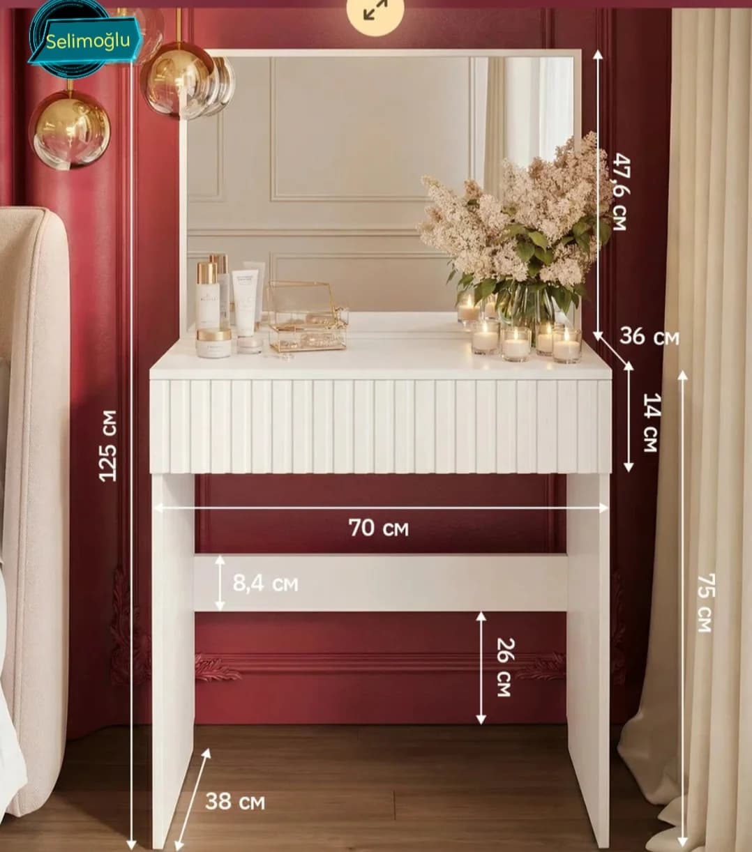 Makiyaj masası s021, laminat, 125х70х38 sm — изображение 2
